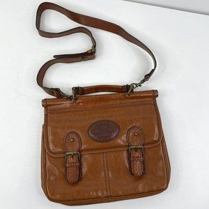 Vintage Carlo Rino Satchel Crossbody Handbag Purse Brown Leather Magnetic Snap